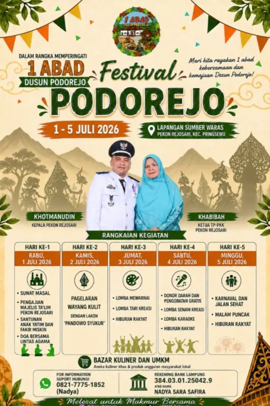 Festival Podorejo 1 Abad Siap Digelar Lima Hari Penuh di Rejosari Pringsewu